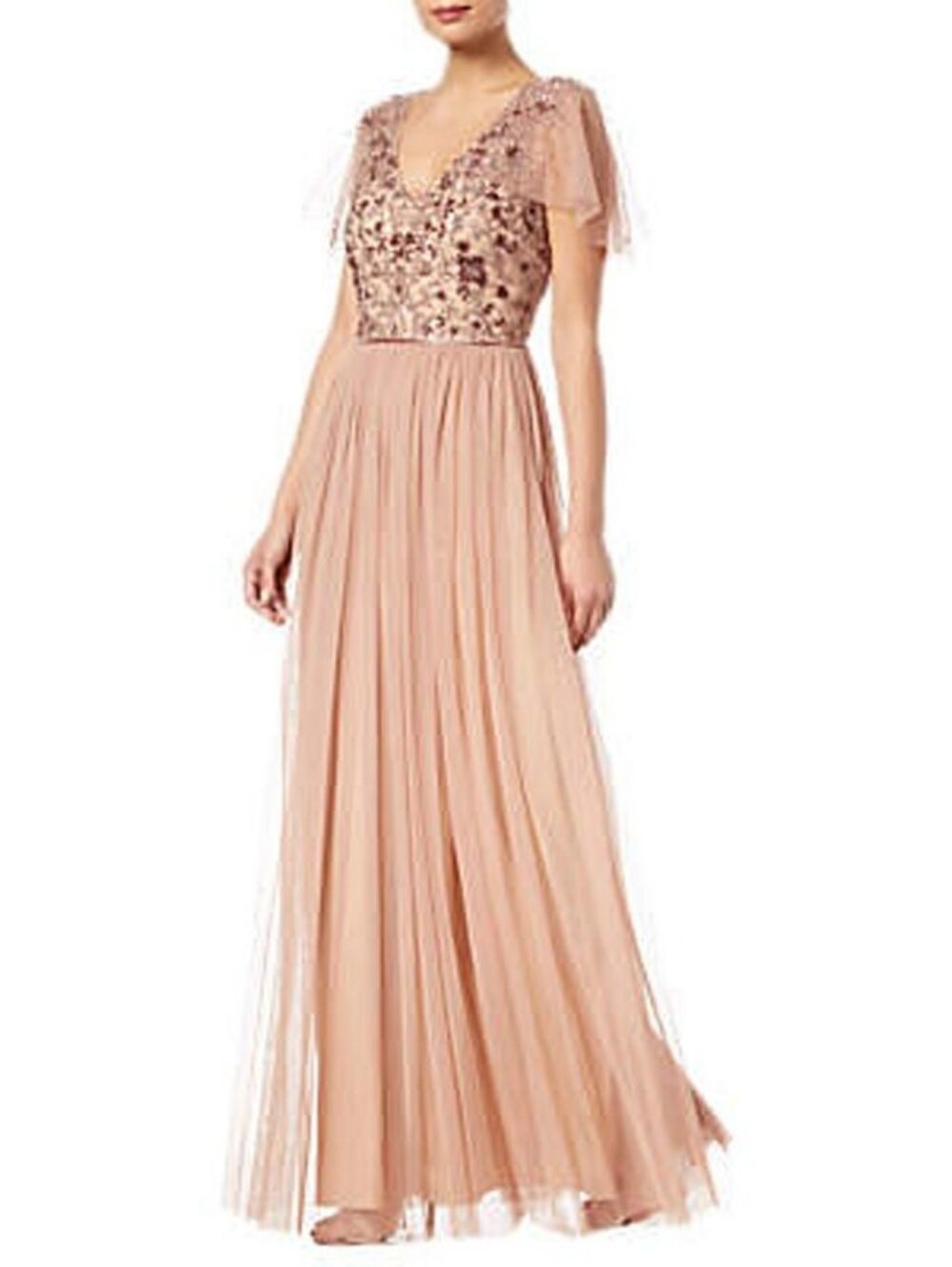 Adrianna Papell Blush Sequin Tulle Beaded Gown